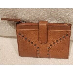 Vilencia Tan Leather Smooth Wallet With Studded Details Medium Folded